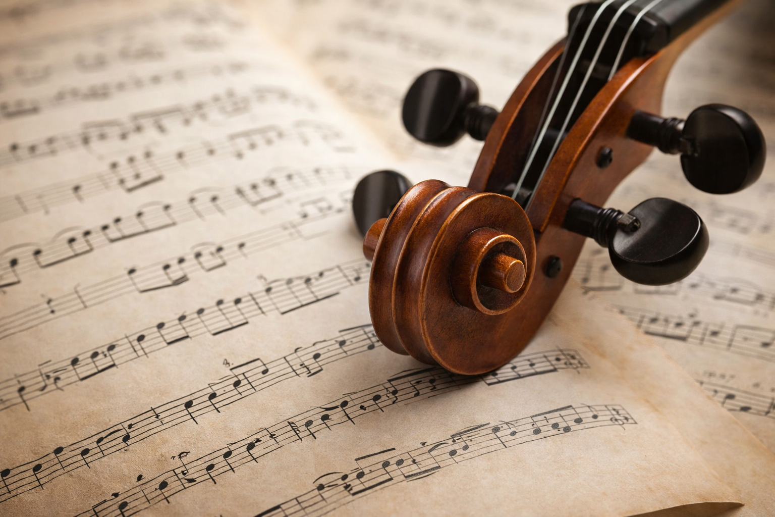 Classical music manuscript and instrument detail